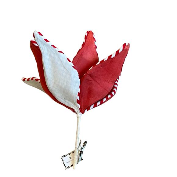 MacKenzie Childs Peppermint Stripe Jumbo Flower Clip Courtly Check Christmas NEW - Picture 4 of 11